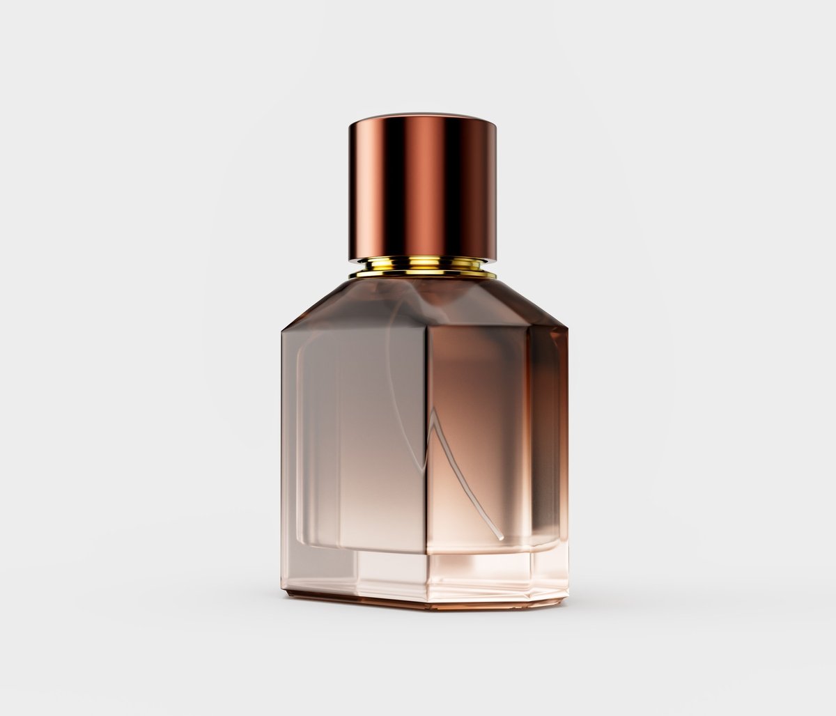 Frasco de perfume de cristal ámbar con tapa de cobre pulido